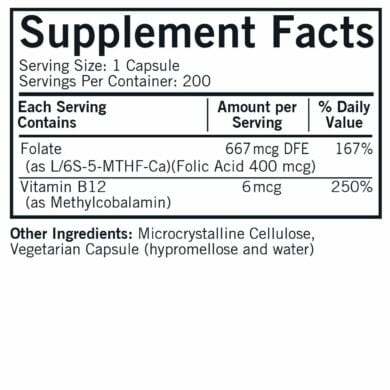 5-MTHF 667 mcg DFE with B12 – 200 Capsules - Kirkman Labs Online now