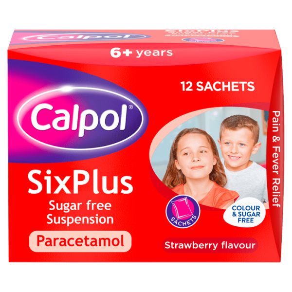 Calpol Six Plus Sugar-Free Strawberry Flavour Sachets 5ml Pack of 12 Supply