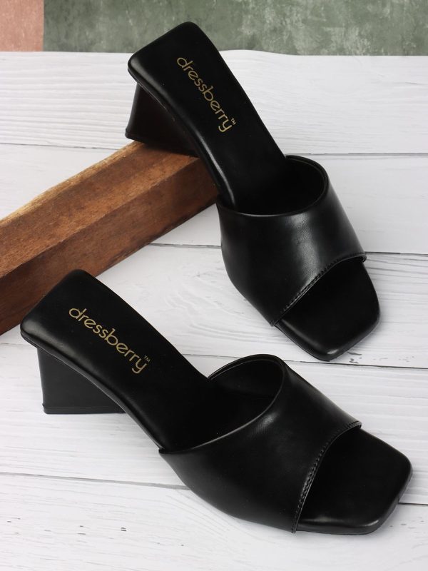 DressBerry Black PU Block Heels For Cheap