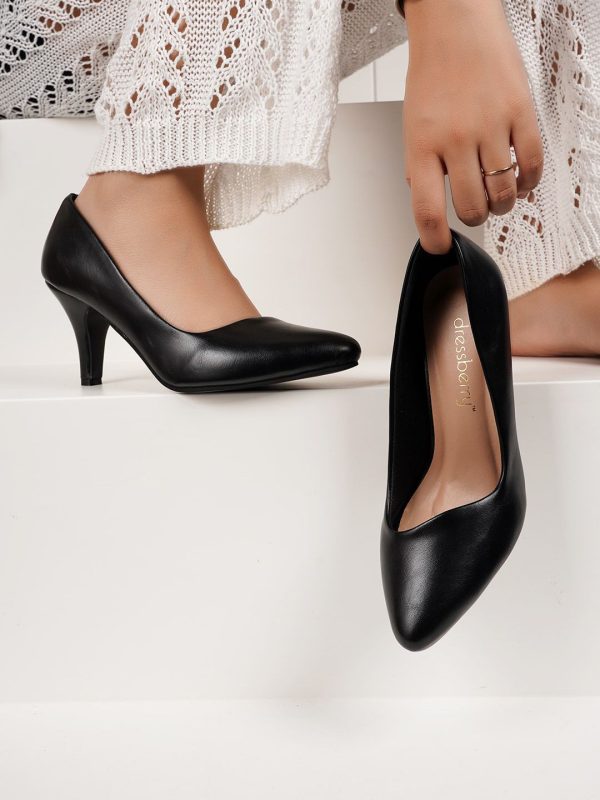 DressBerry Black Pointed Toe Slim Pumps Cheap