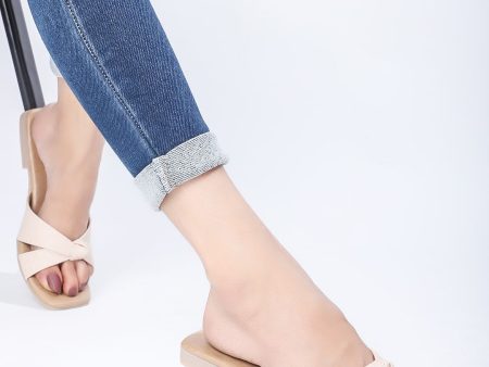 DressBerry Beige Textured Open Toe Flats Online Hot Sale