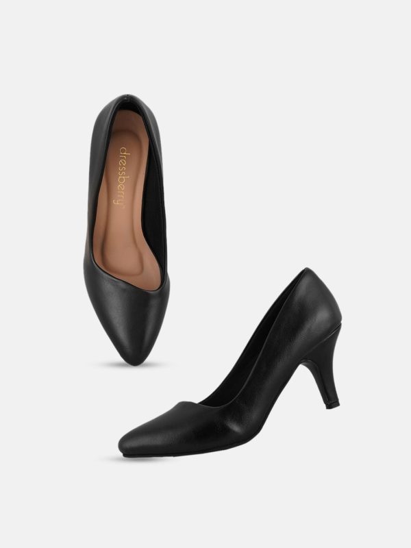 DressBerry Black Pointed Toe Slim Pumps Cheap