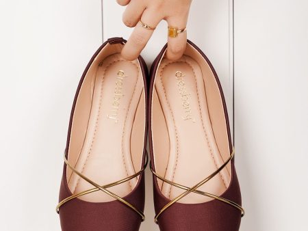 DressBerry Marron & Gold Toned Pointed Toe Embellished Ballerinas Hot on Sale