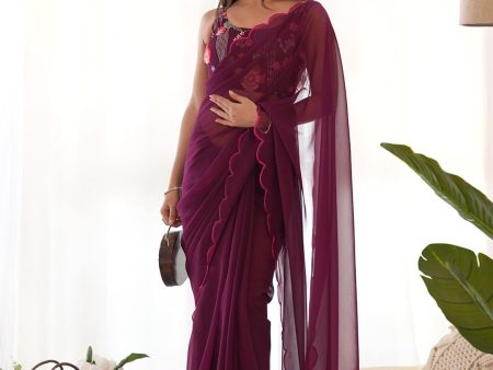 Mitera Embroidered Borders Pure Georgette Saree Sale