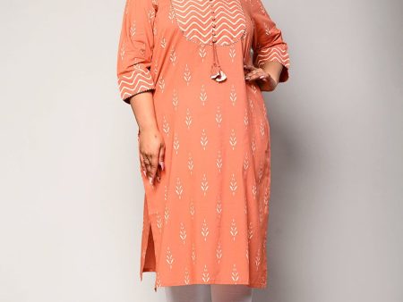 Swasti Women Peach-Coloured Ethnic Motifs Embellished Floral Kurta Supply