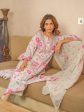 Sangria Floral Printed Pleated A-Line Kurta With Palazzos & Dupatta Sale