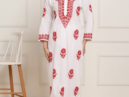 HOUSE OF KARI Women Floral Embroidered Regular Chikankari Pure Cotton Kurta with Trousers on Sale