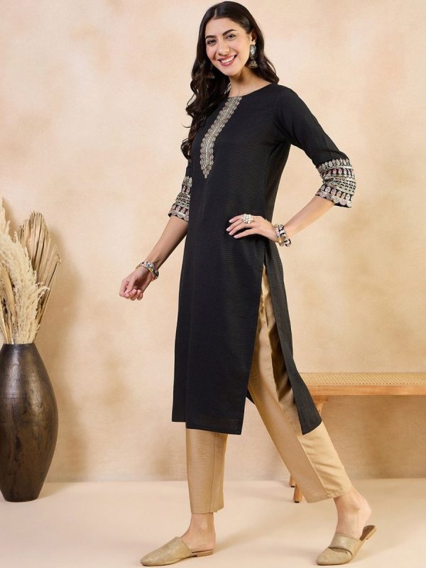 Anouk Abstract Printed Thread Work Cotton A-Line Kurta For Cheap