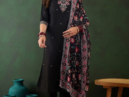 Sangria Floral Embroidered Sequinned Kurta with Trousers & Dupatta Online now