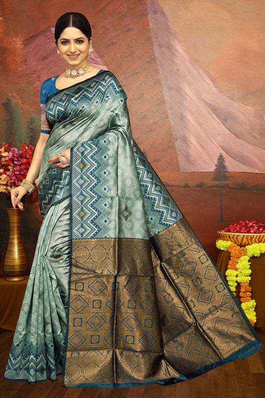 Malishka Export Cotton Silk Woven Ready To Wear Saree With Blouse Piece - Grey Online Sale