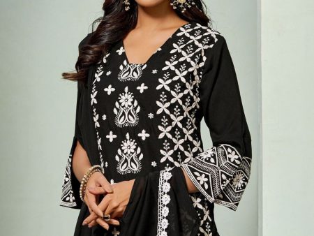 Sangria Chikankari Embroidered Straight Kurta & Trouser With Dupatta Discount