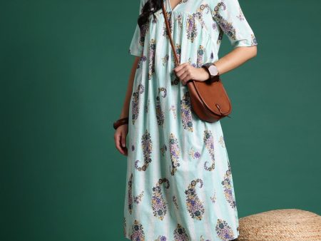 Sangria Floral Print Pleated Empire Kurta Online Sale