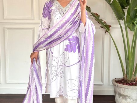 Sonakshi Women s Purple Rayon Embroidered Kurta Set with Dupatta Online Sale