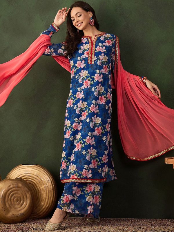 Sangria Printed Kurta, Palazzo With Dupatta Discount