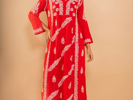 HOUSE OF KARI Cotton Floral Embroidered Chikankari Kurta For Sale