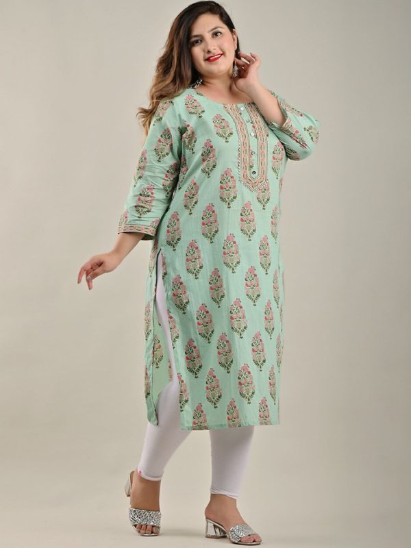 Swasti Women Plus Size Green Floral Printed Floral Kurta Cheap