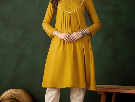 Sangria Floral Embroidered Thread Work Cotton A-Line Kurta Online Sale