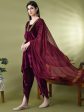 Sangria Yoke Design Velvet Kurta & Dhoti Pants With Dupatta For Sale