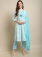 Sangria White & Blue Floral Printed Mirror Work A-Line Kurta With Trouser & Dupatta Sale