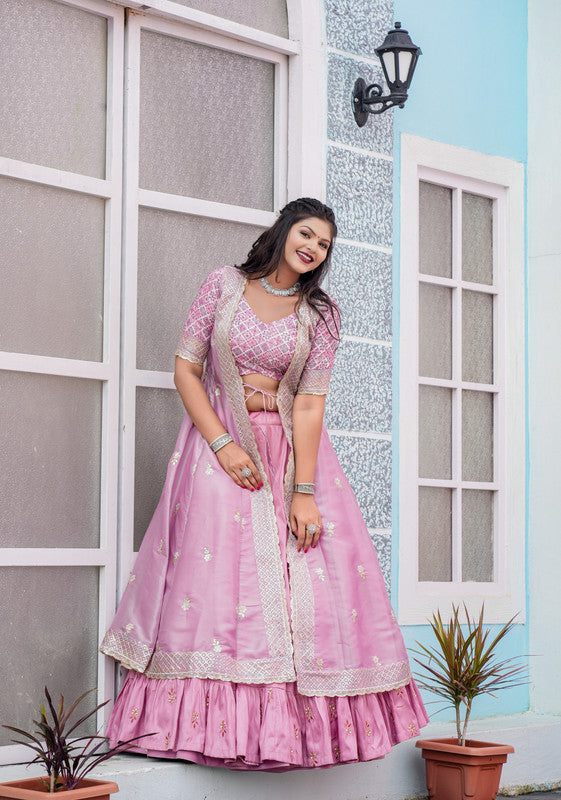 Malishka Export Pink Joya Silk With Embroidery Lehenga Choli Set - Pink Online