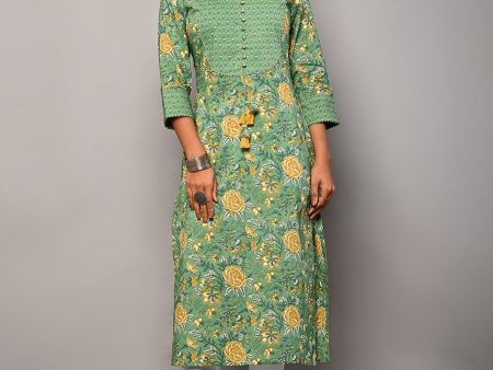 Swasti Women Green & asparagus Floral Printed Floral Kurta Discount