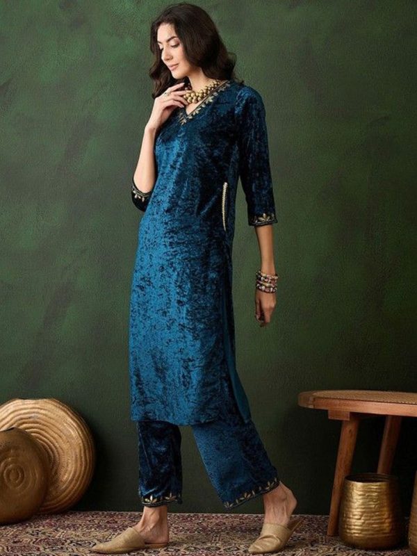 Sangria Yoke Design Velvet Straight Kurta For Sale