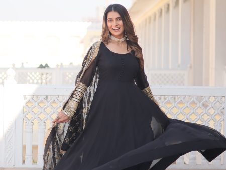 Sonakshi Women s Black Faux Blooming Sequins Embroidered Anarkali Dress with Dupatta Supply