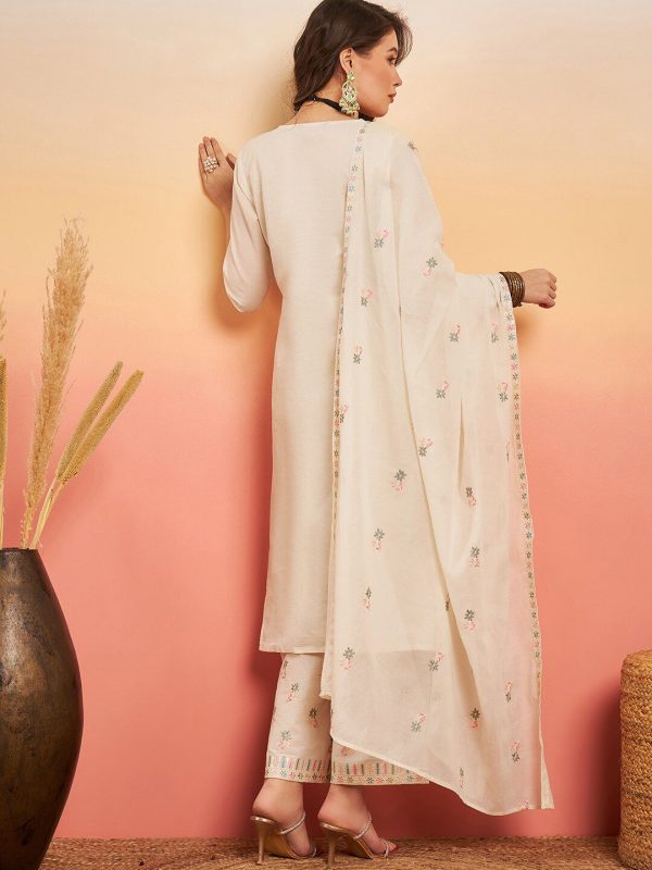 Sangria Floral Embroidered Pure Cotton Straight Kurta Set Online now