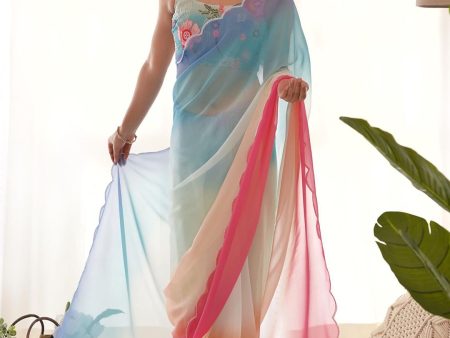 Mitera Embroidered Ombre Pure Georgette Saree on Sale