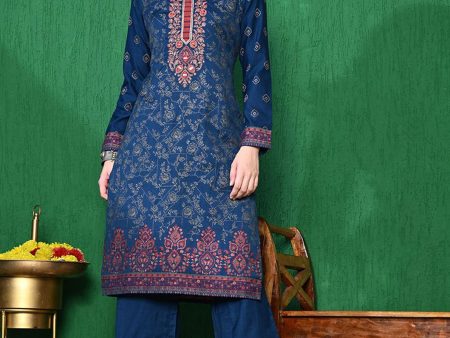 Sangria Self Design Winter Pashmina Straight Kurta With Trouser Online Hot Sale