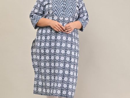 Swasti Women Plus Size Navy Blue Floral Printed Cotton Kurta Online Sale