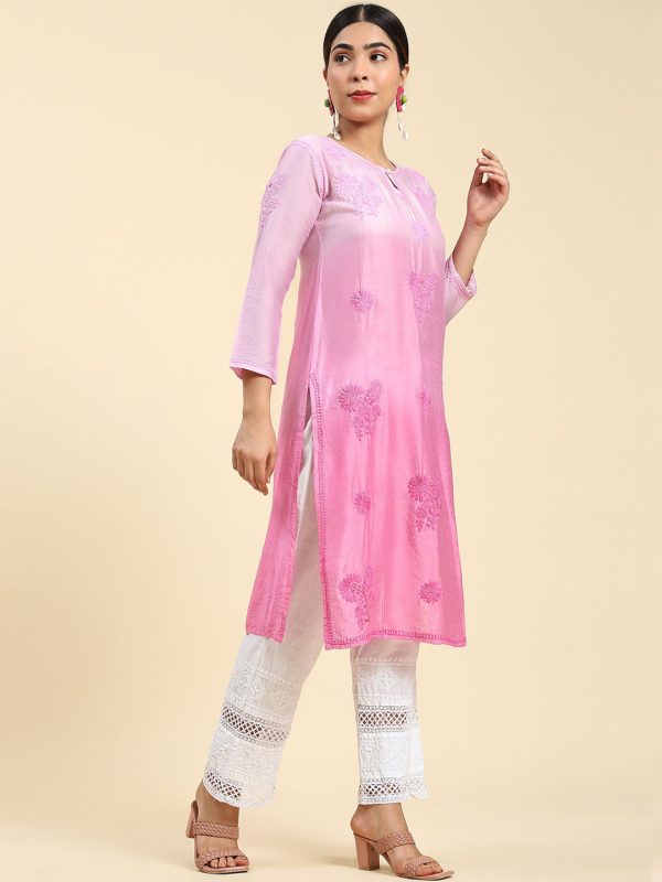 HOUSE OF KARI Floral Chikankari Embroidered Kurta For Cheap