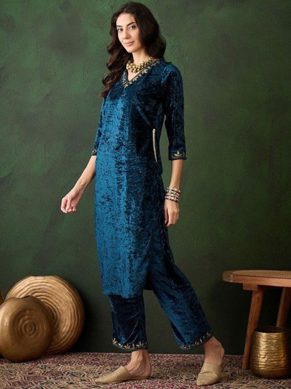 Sangria Yoke Design Velvet Straight Kurta For Sale