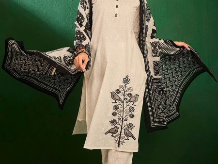 Sangria Floral Embroidered Pure Cotton Thread Work Kurta with Trousers & Dupatta Online Hot Sale