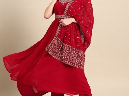 Anouk Women Red Ethnic Motifs Embroidered Kurta with Trousers & Dupatta Online Sale