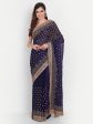 kasee Women Blue & Gold-Toned Floral Embroidered Art Silk Saree on Sale