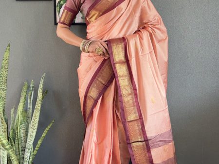 Malishka Export Cotton Silk Woven Ready To Wear Saree With Blouse Piece - Brown Online now