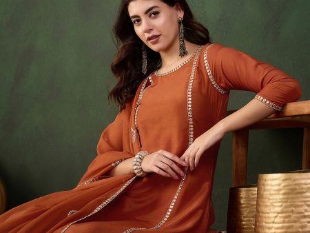 Sangria Gotta Work Embroidered A-Line Kurta & Trouser With Dupatta For Discount