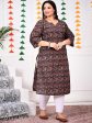 Swasti Brown Floral Printed Cotton Straight A-Line Kurta For Sale