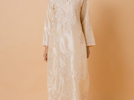 HOUSE OF KARI Floral Embroidered Silk Chikankari Kurta Hot on Sale