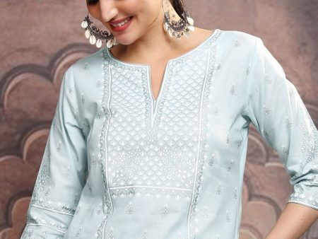 Vishudh Blue Ethnic Motifs Printed Notch Neck Straight Kurta Sale