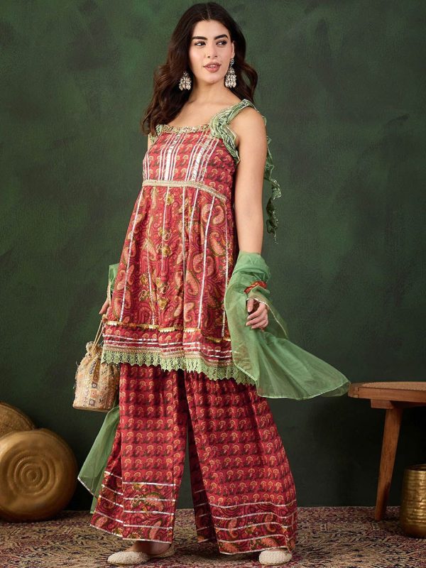 Sangria Printed Pure Cotton Kurta & Sharara With Dupatta Discount