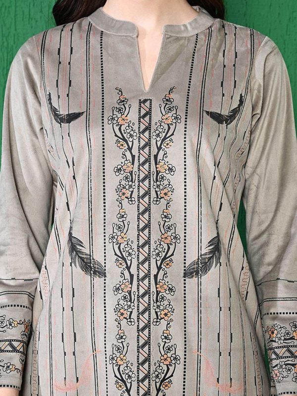 Sangria Printed Winter Velvet Kurta With Trouser For Sale