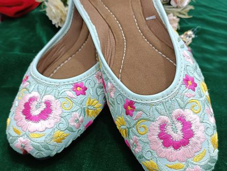 DESI COLOUR Women Sea Green Ethnic Mojaris Flats For Sale