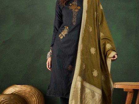 Sangria Self Designed Straight Kurta & Trousers With Dupatta on Sale