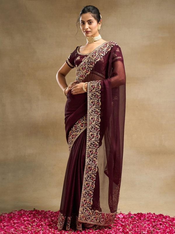 kasee Solid Embroidered Saree Online Hot Sale