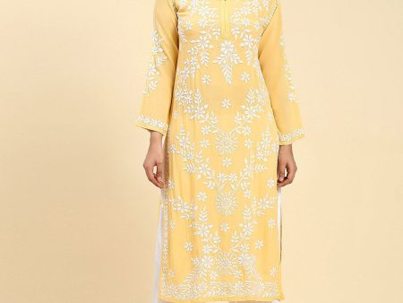 HOUSE OF KARI Ethnic Motifs Embroidered Chikankari Straight Kurta Online now