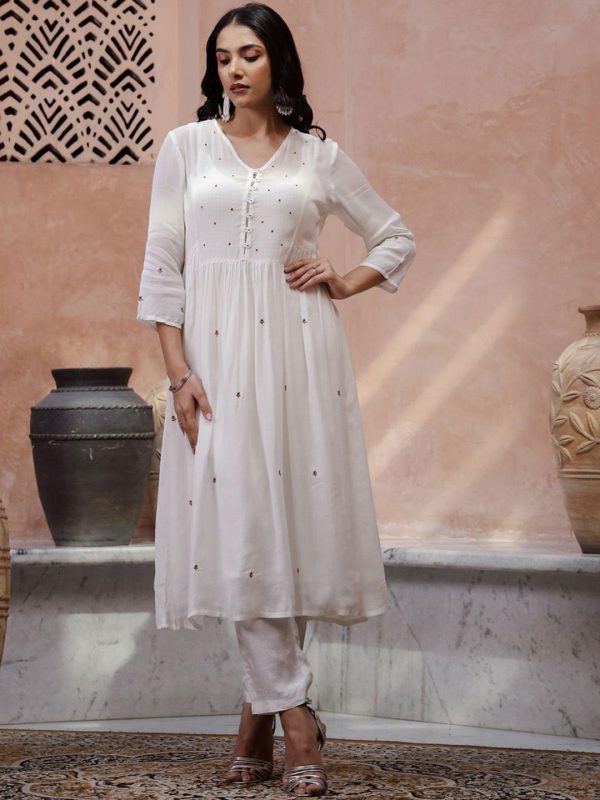 Sangria Floral Embroidered Thread Work Kurta with Trouser Sale