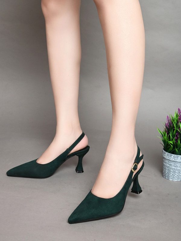 DressBerry Green Pointed Toe Block Heeled Mules Supply