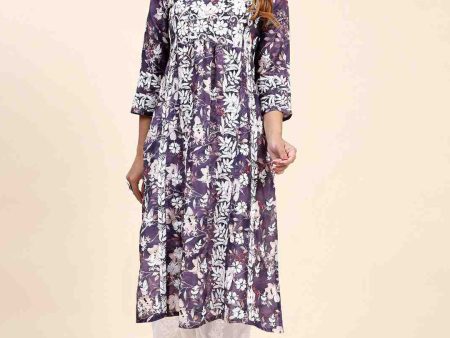 HOUSE OF KARI Floral Printed Chikankari Work Kurta Online now